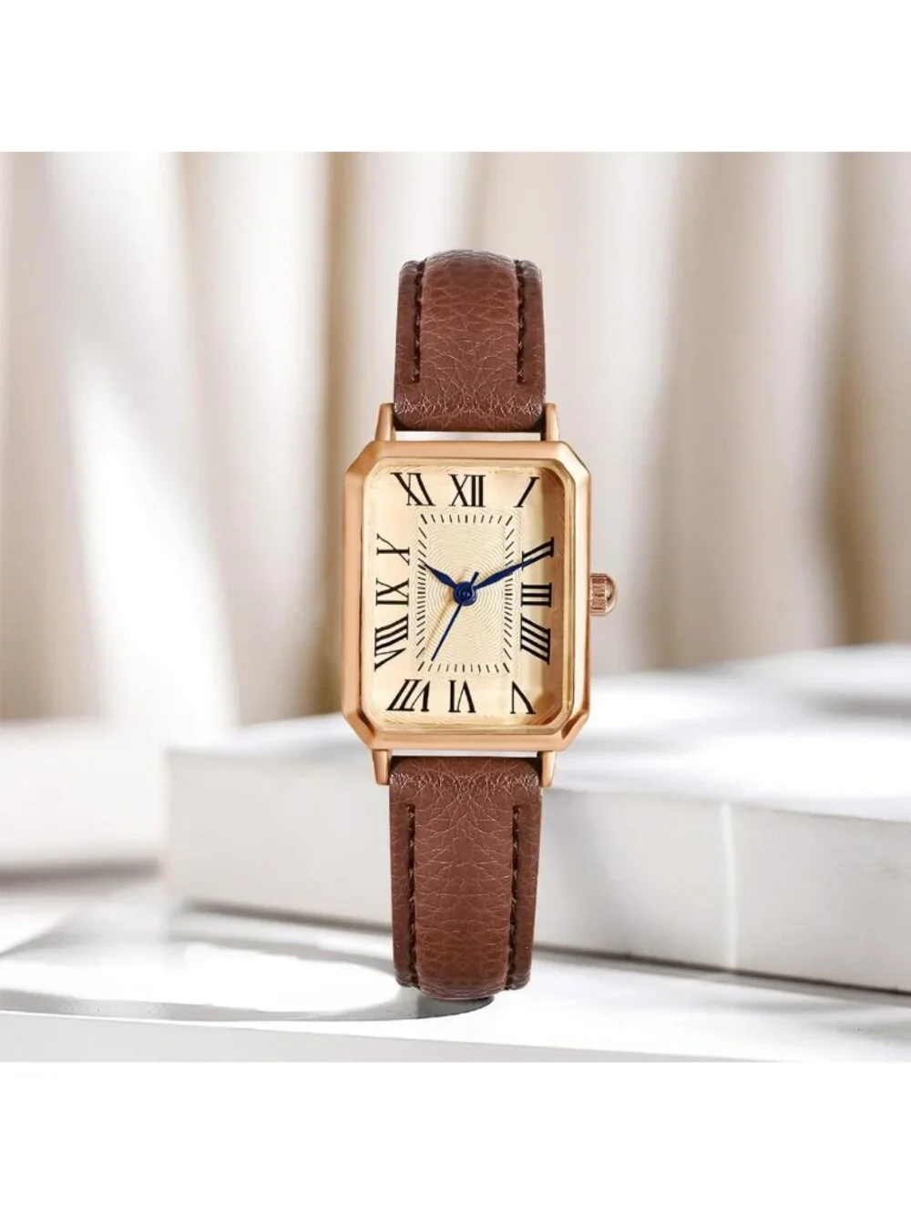 Elegant Vintage Leather Strap Watch for Women - Dainty Quartz Rectangle Wrist